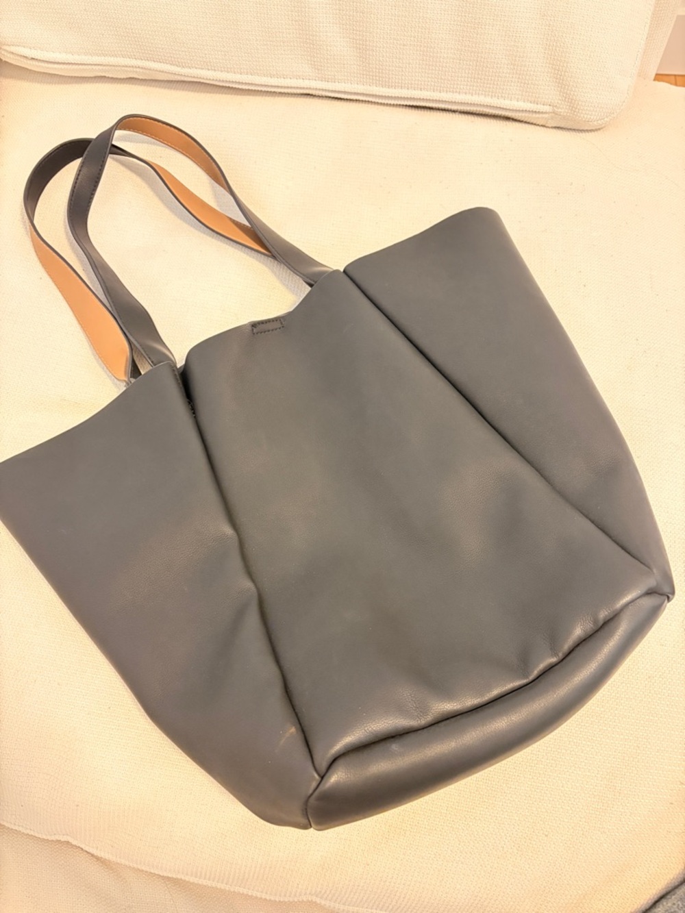 Colab Everyday Black Leather Tote with Contrast Tan Handles